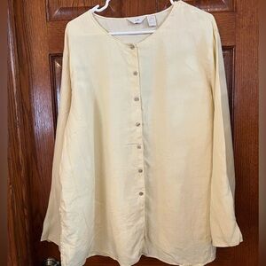 J. Jill 3X Light Yellow %100 Linen Button Front Long Sleeve Tunic